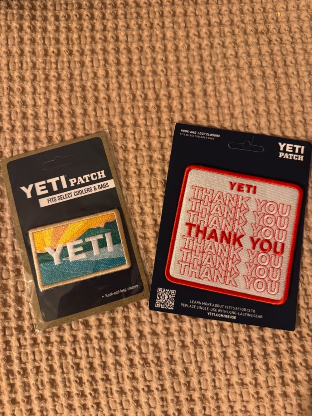 Yeti Red and White "Thank You" Square & Sunrises Yeti Patch